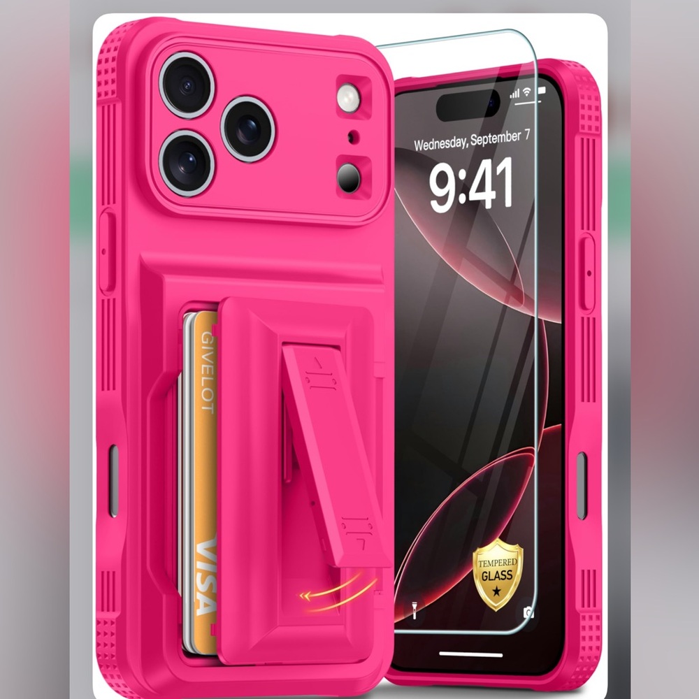 iPhone 17 PRO MAX Protective Case with Card Holder-HOT PINK